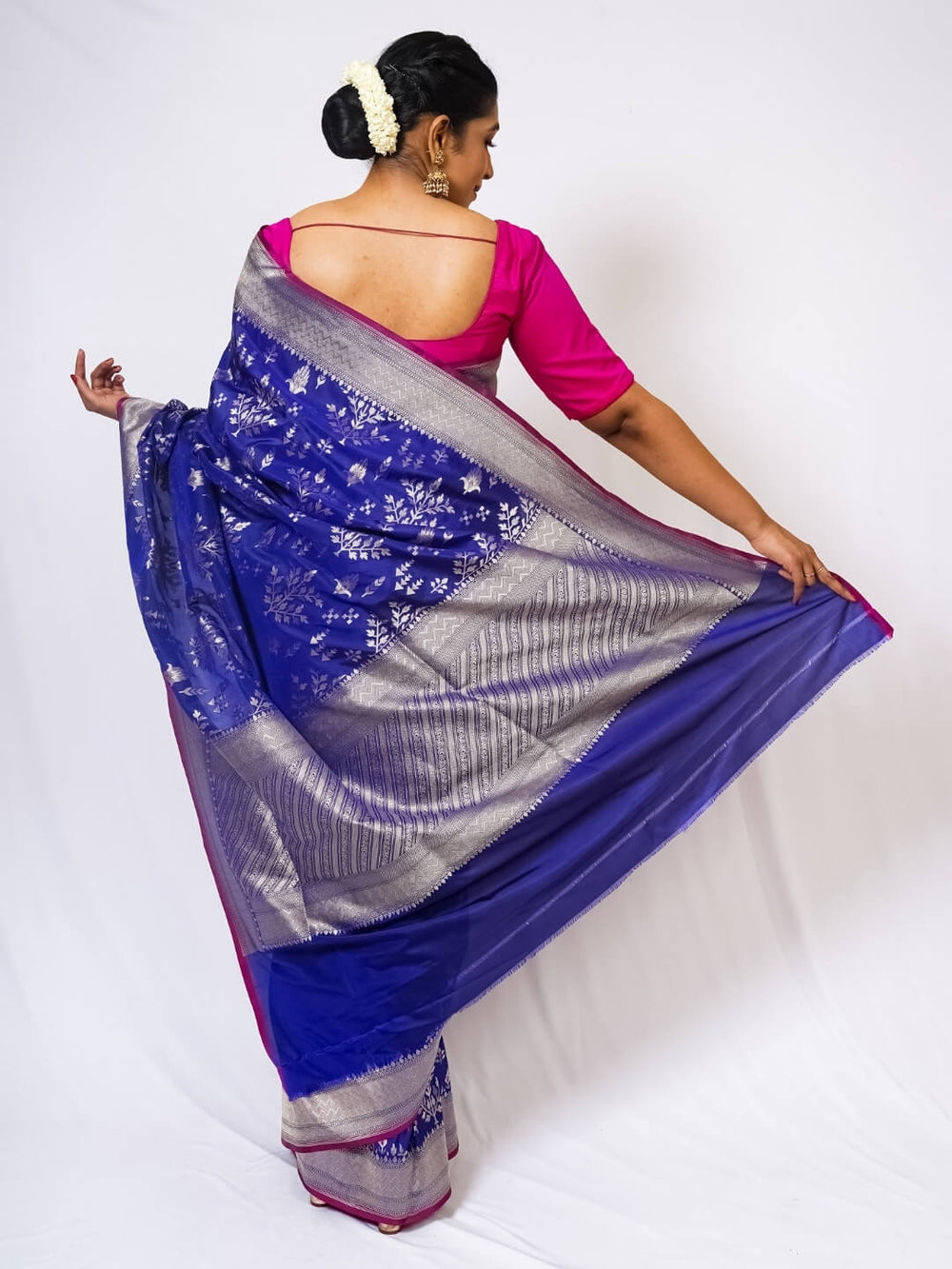 Navy Blue Pure Silk Banarasi Saree
