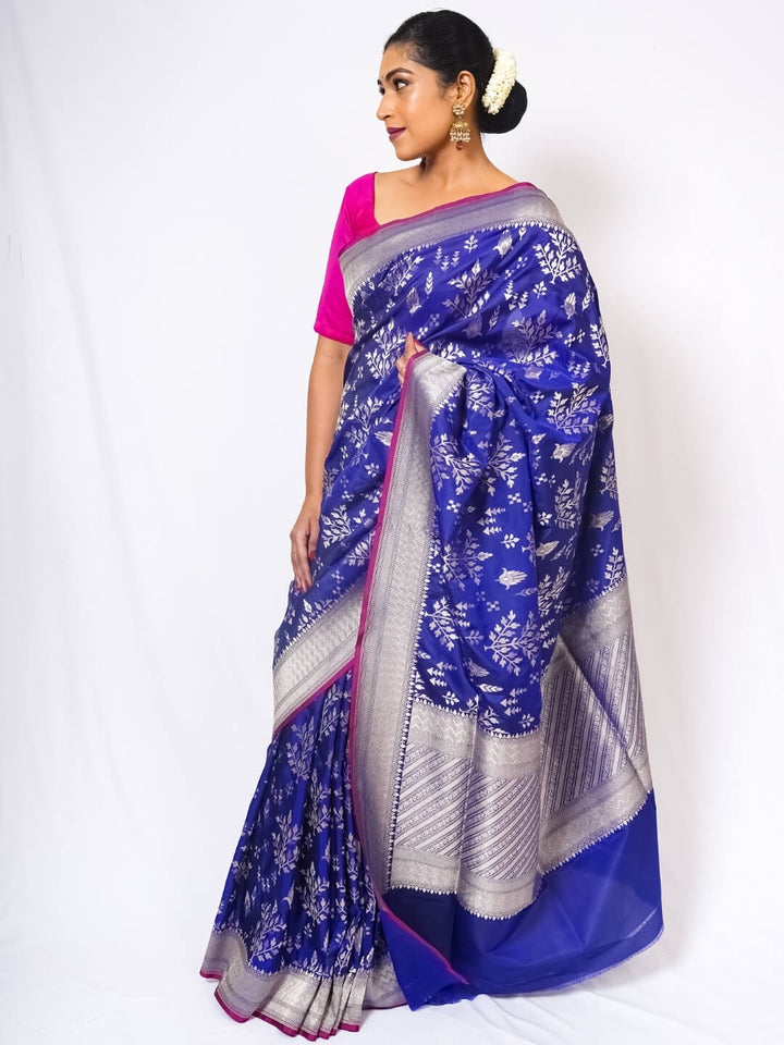 Navy Blue Pure Silk Banarasi Saree