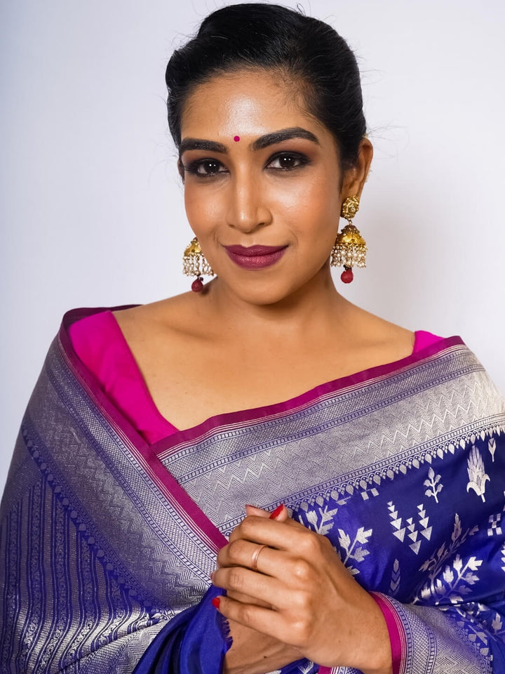 Navy Blue Pure Silk Banarasi Saree