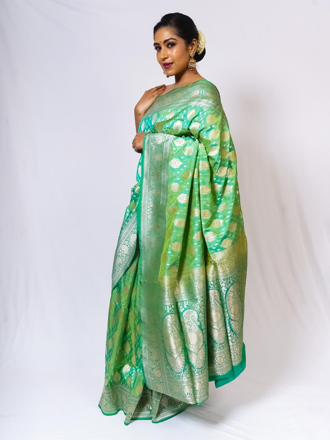 Mint Green All Over Butta Pure Silk Banarasi saree