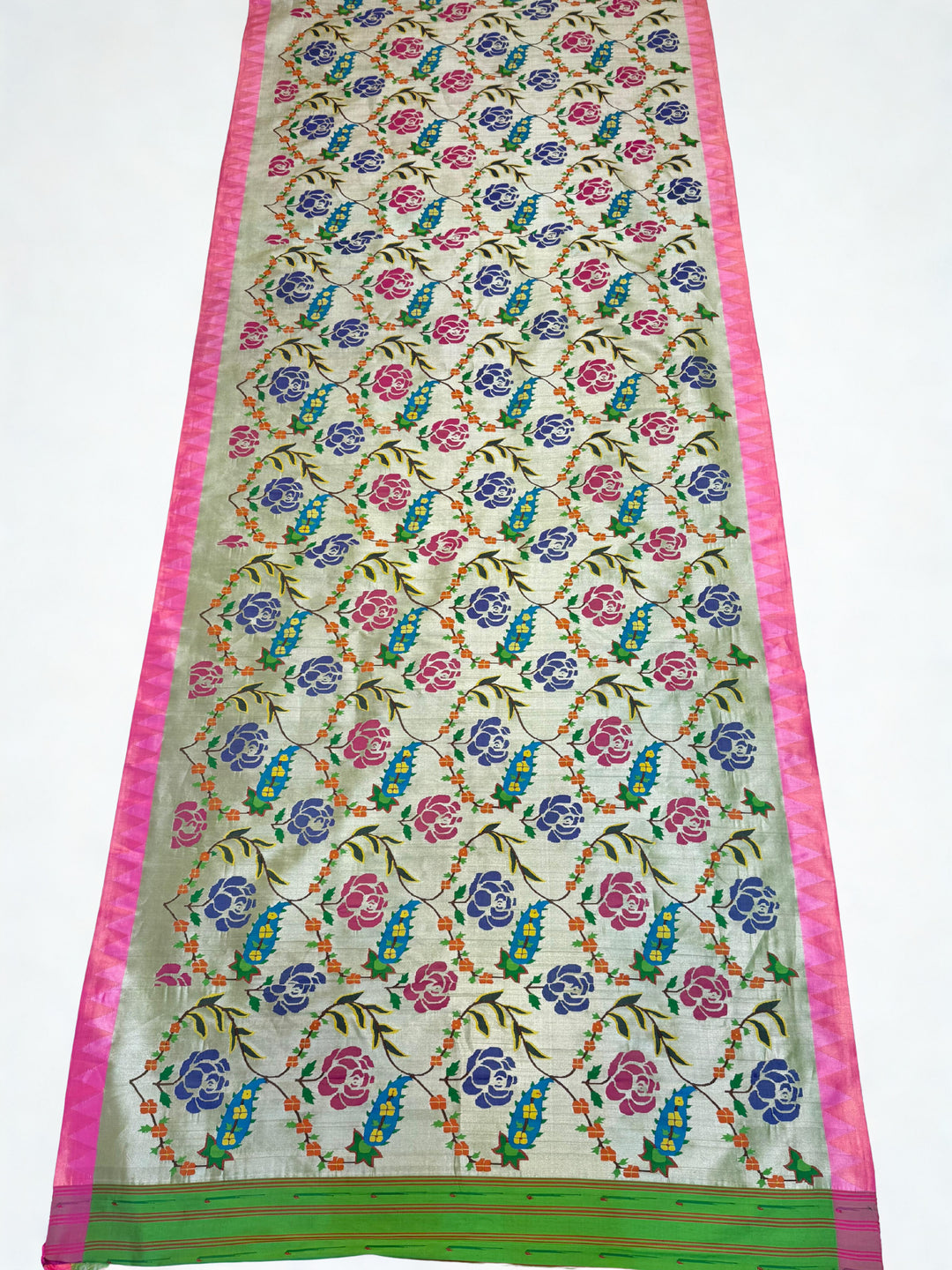 Mint green all over brocade silk paithani saree