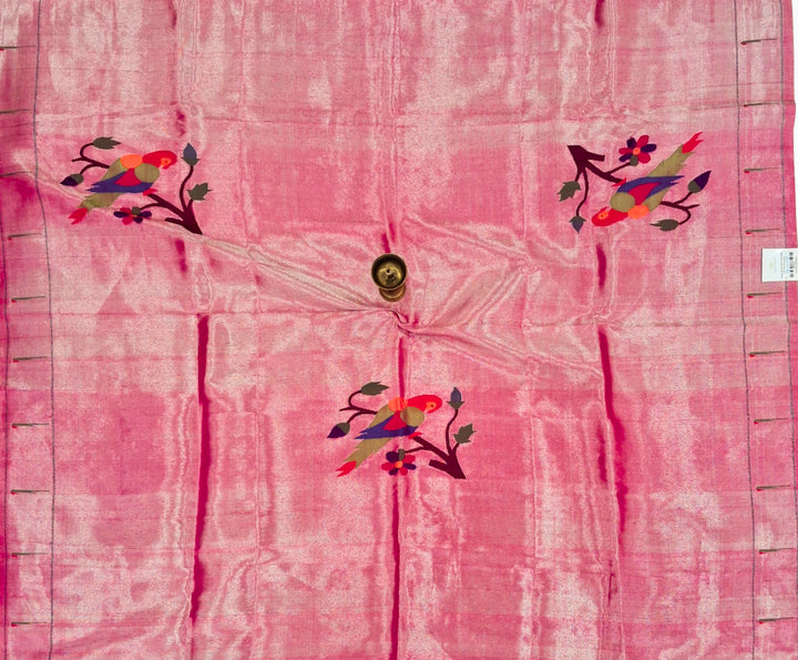Rose pink parrot design silk blouse piece
