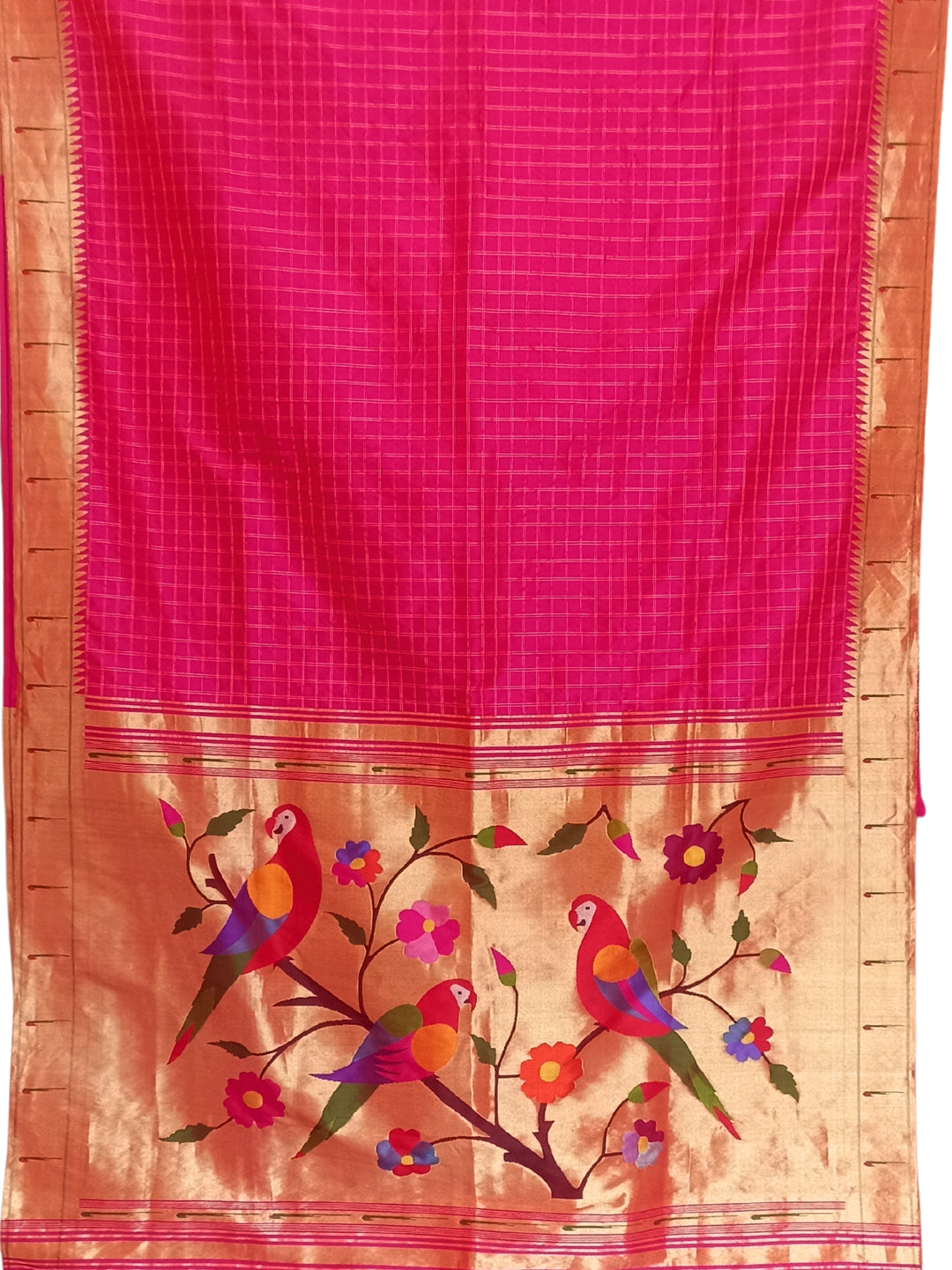 Pink checks rich pallu silk paithani saree