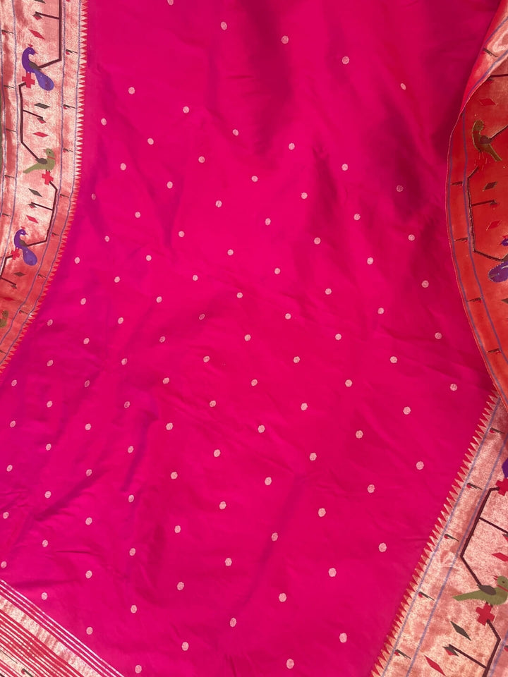 Pink Parrot and Peacock Border Silk Paithani Saree