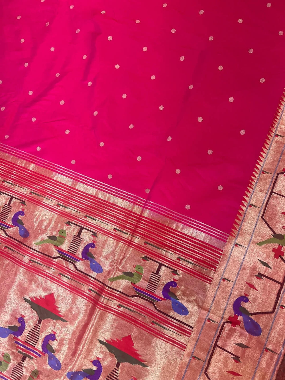 Pink Parrot and Peacock Border Silk Paithani Saree