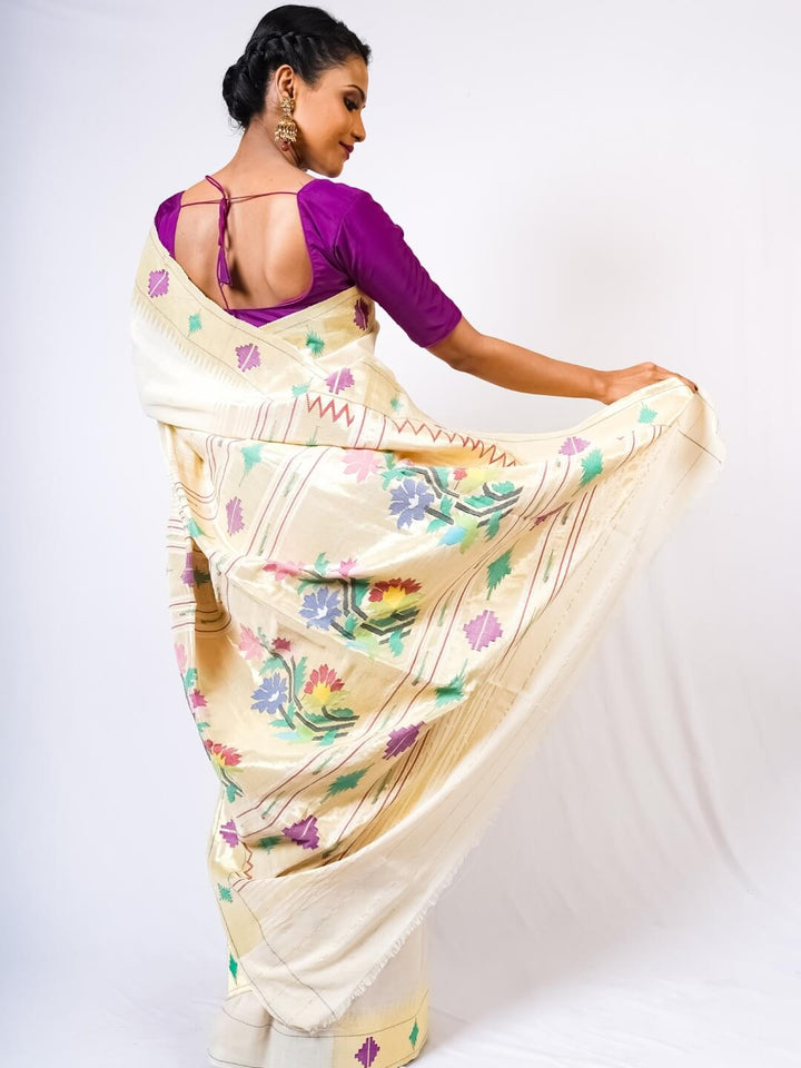 Pearl White Baro Panjo Border Cotton Paithani