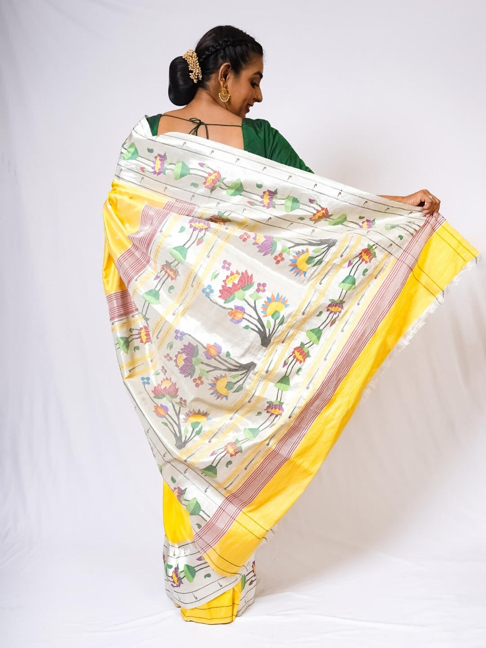 Butterscotch Yellow Paithani with Lotus Zari Border