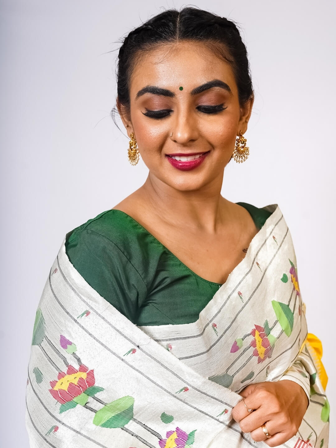 Butterscotch Yellow Paithani with Lotus Zari Border