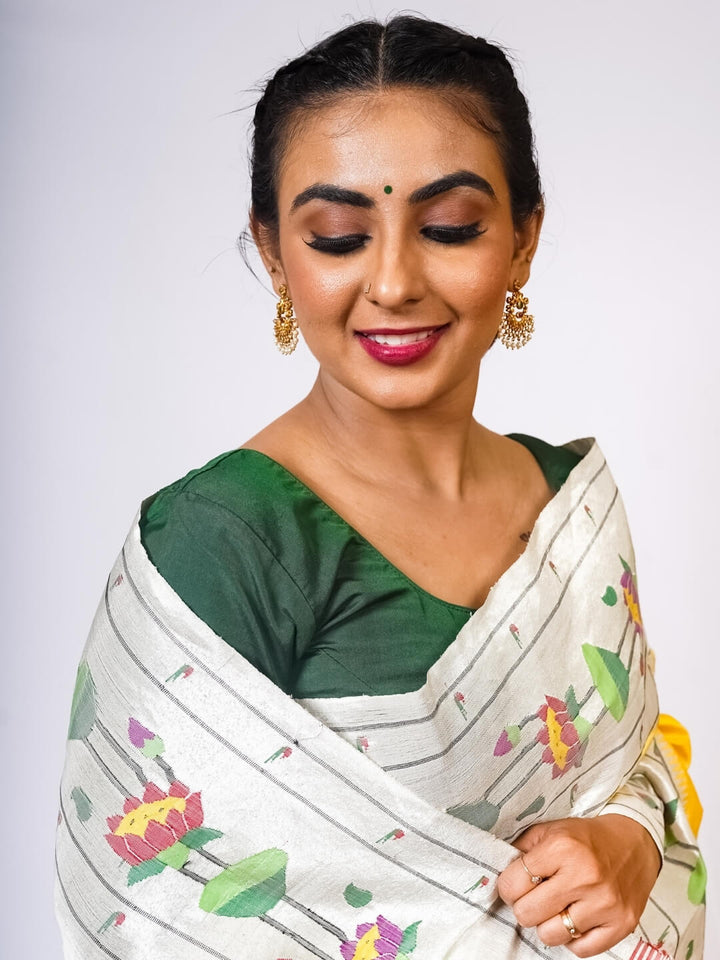 Butterscotch Yellow Paithani with Lotus Zari Border