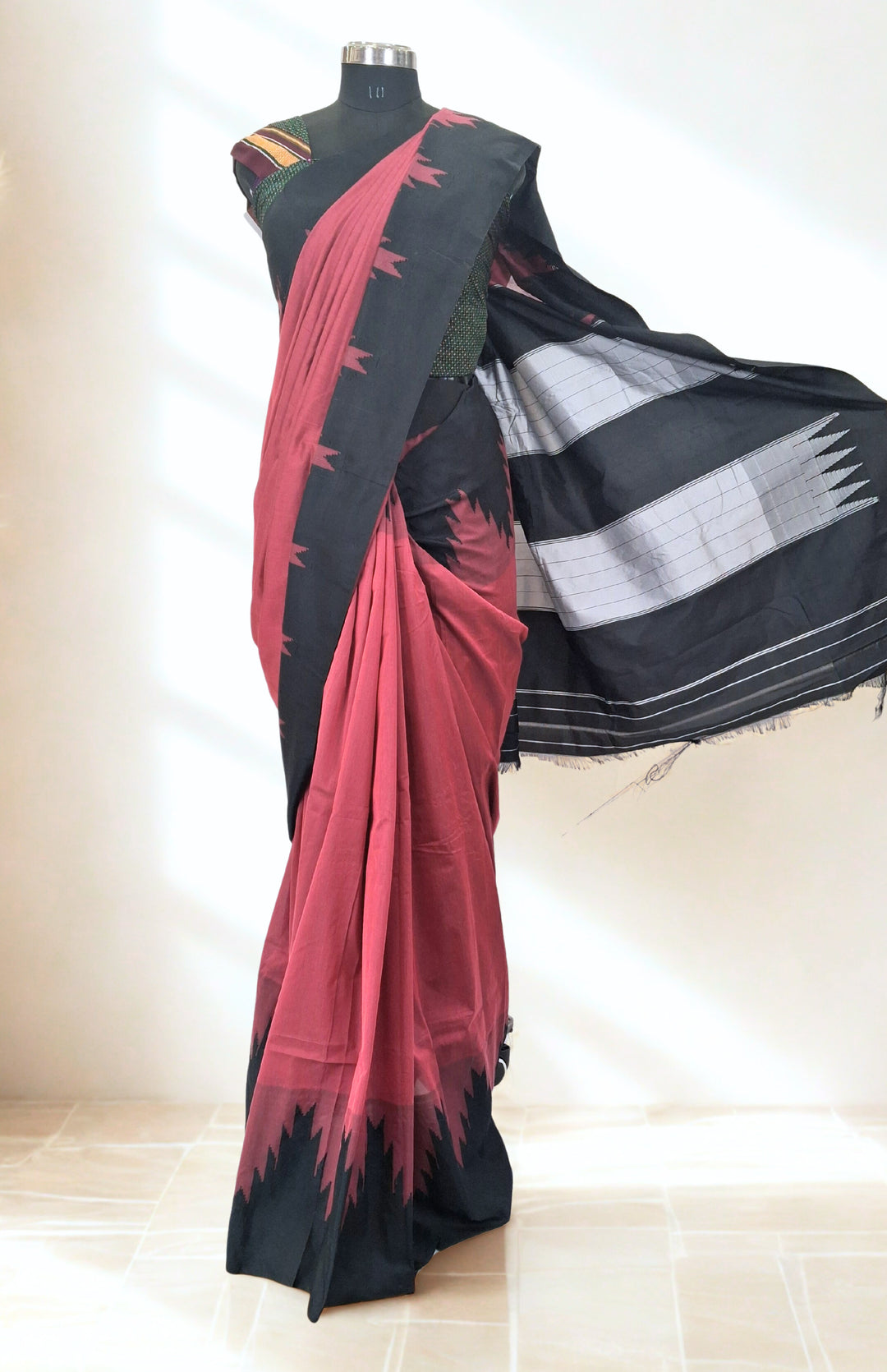 Reddish Pink Cotton Silk Ilkal Saree