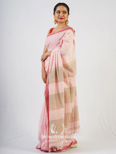 Pale pink cotton jamdani saree