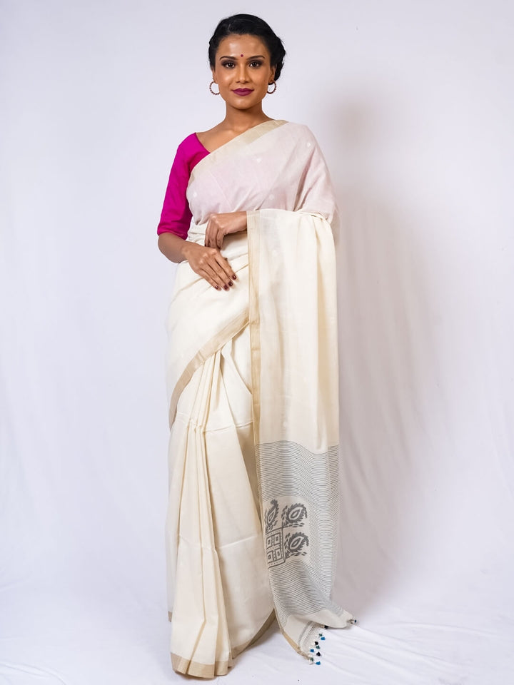 Offwhite Cotton Jamdani Saree