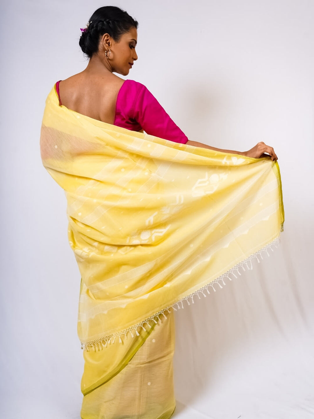 Lime Yellow Handloom Cotton Jamdani Saree