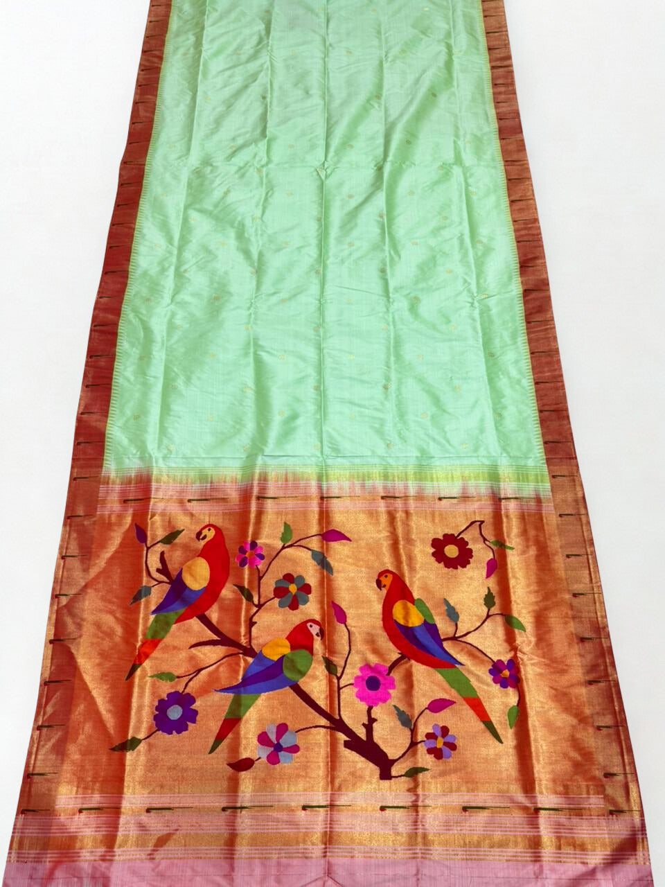 Mint green single muniya rich pallu silk paithani