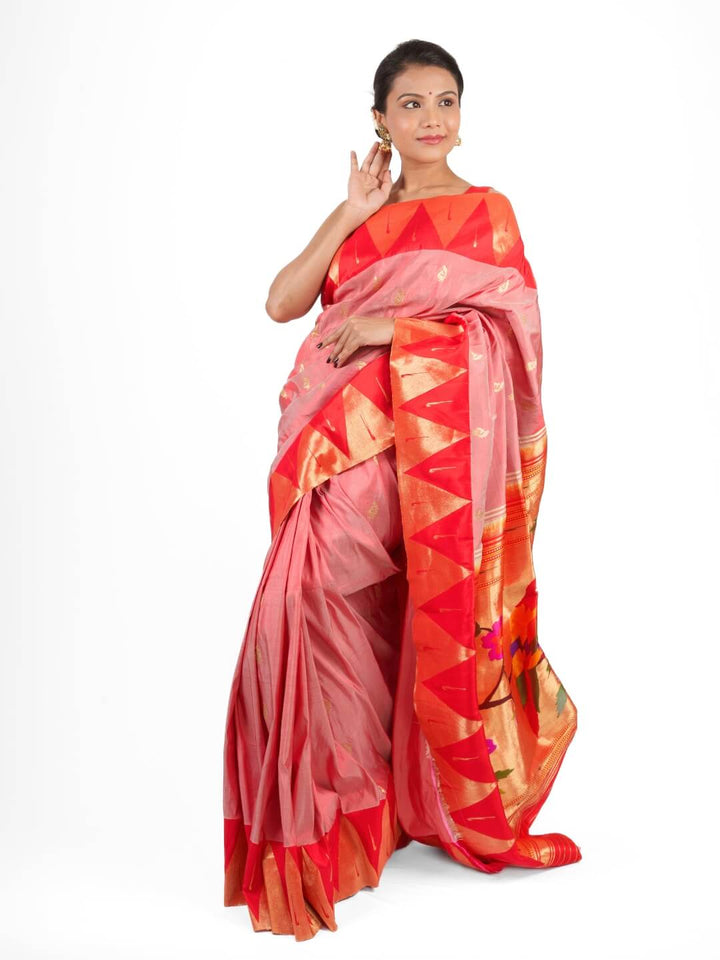 Peach Pink Paithani Saree