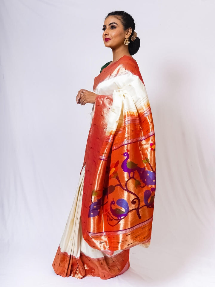 Offwhite Paithani with Triple Muniya Border