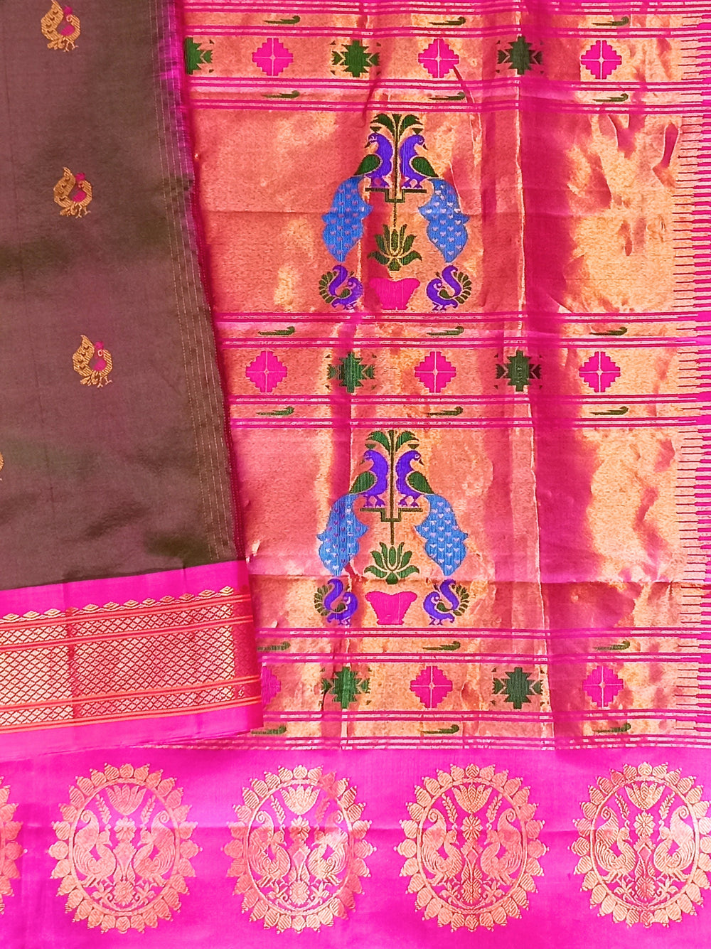 Wine Paithani Saree with Gold Zari Border