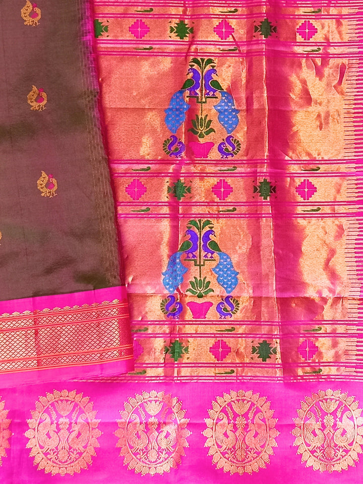 Wine Paithani Saree with Gold Zari Border
