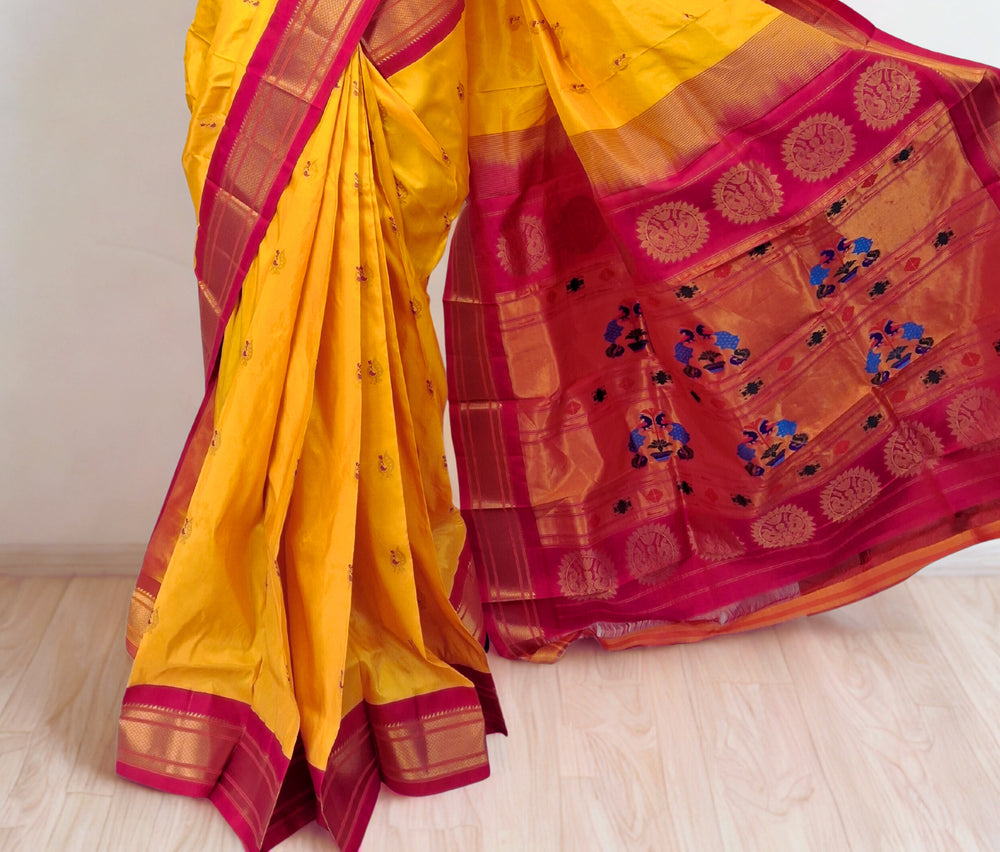 Canary Yellow Paithani with Peacock Butti