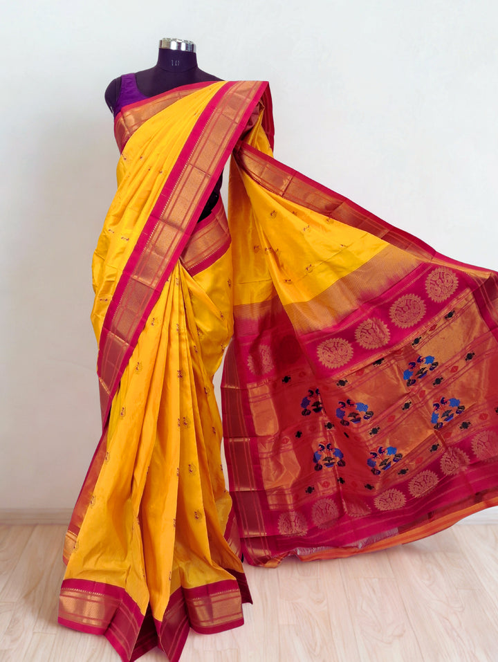 Canary Yellow Paithani with Peacock Butti