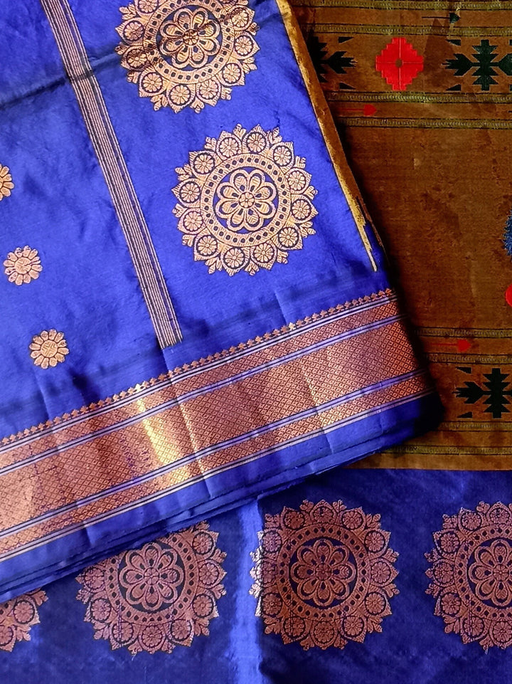 Blue Paithani with Gold Zari Border