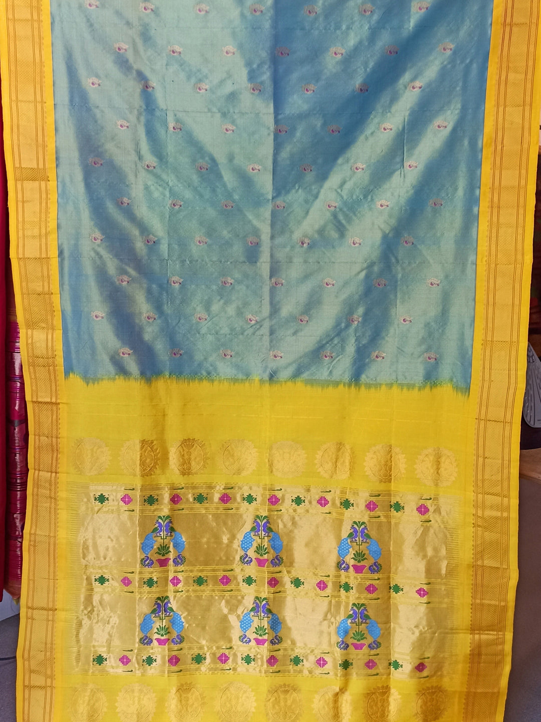 Bluish Grey Silk Paithani with Zari Border