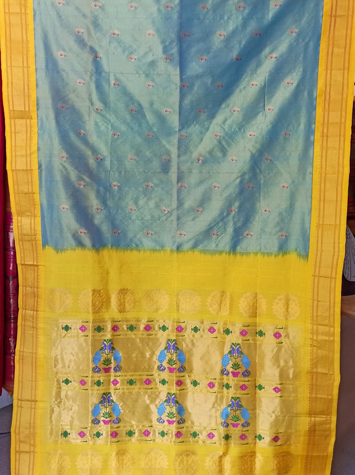 Bluish Grey Silk Paithani with Zari Border
