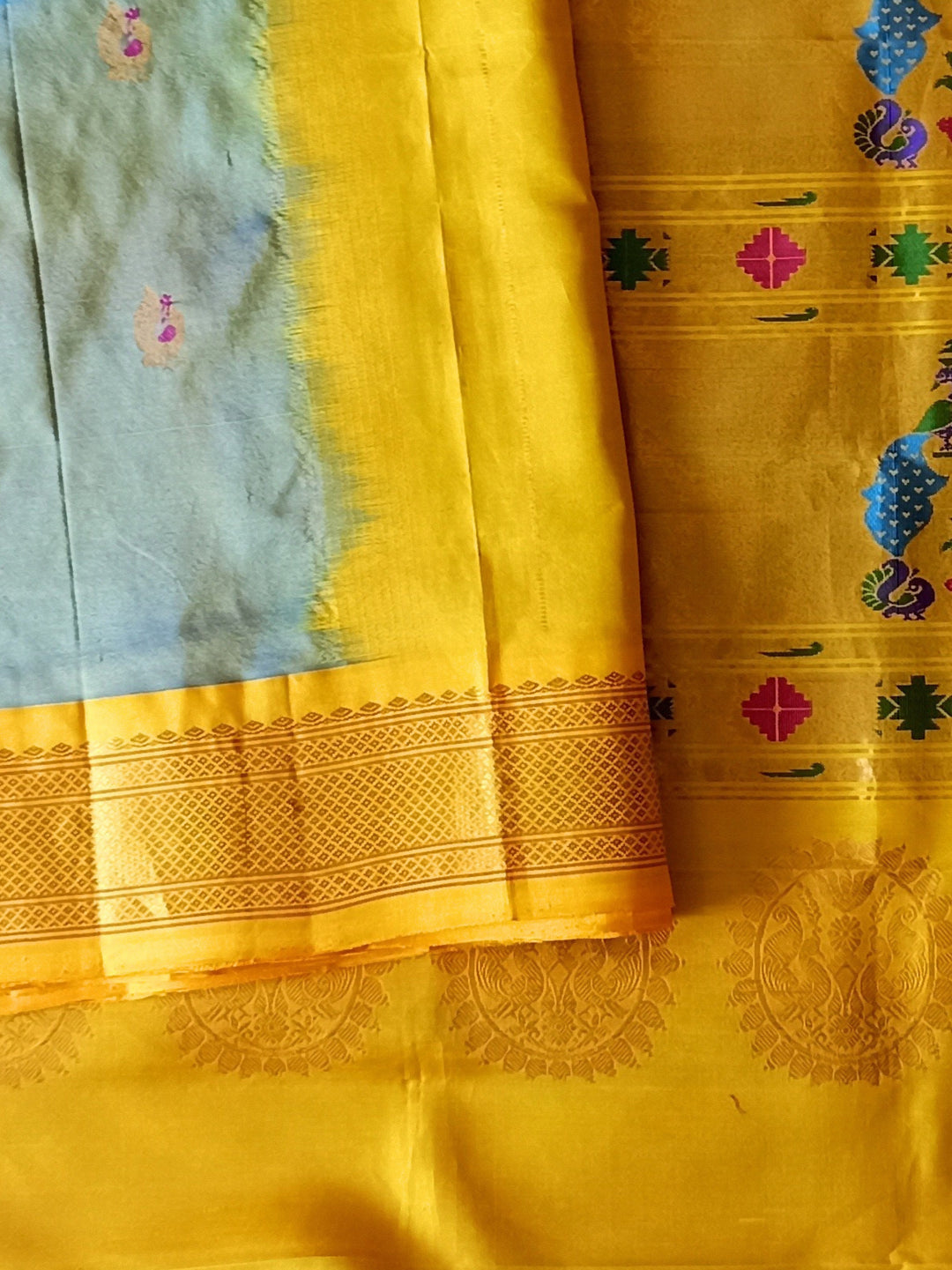Bluish Grey Silk Paithani with Zari Border