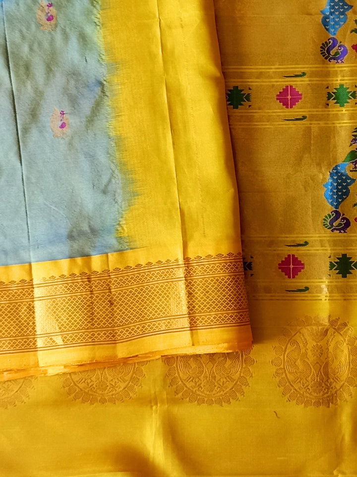 Bluish Grey Silk Paithani with Zari Border