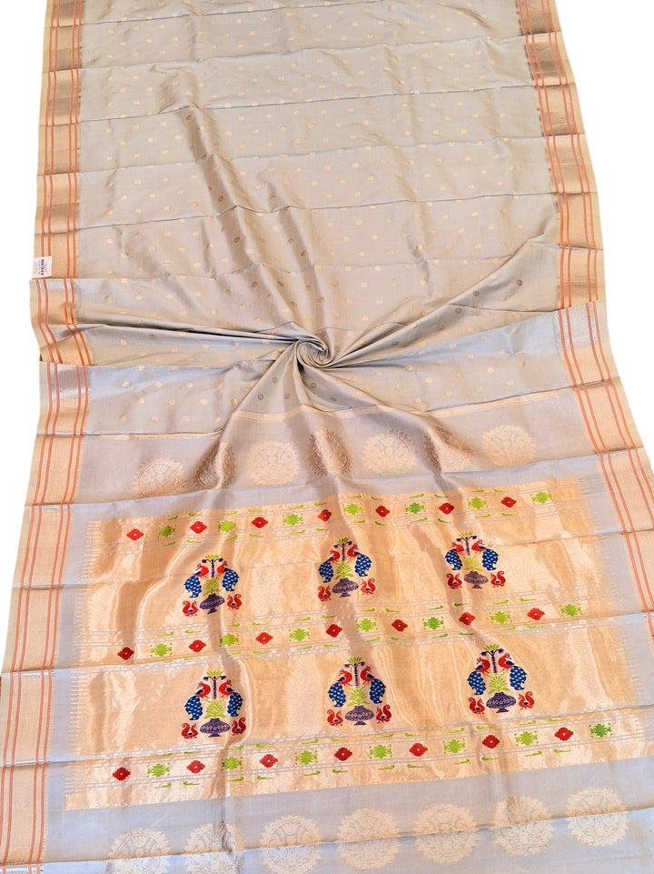 Grey maharani silk paithani saree