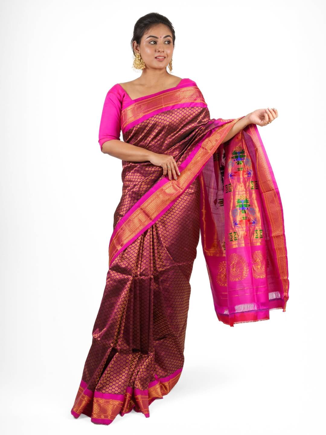 Magenta Paithani with Zari Border