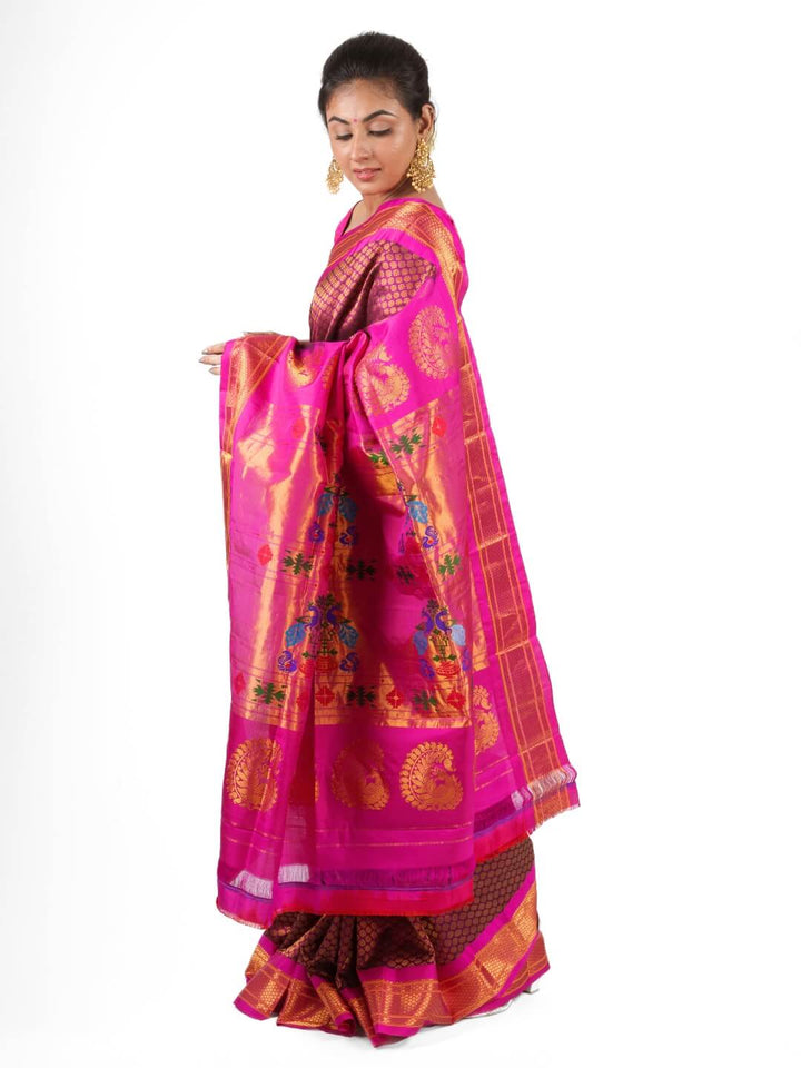 Magenta Paithani with Zari Border