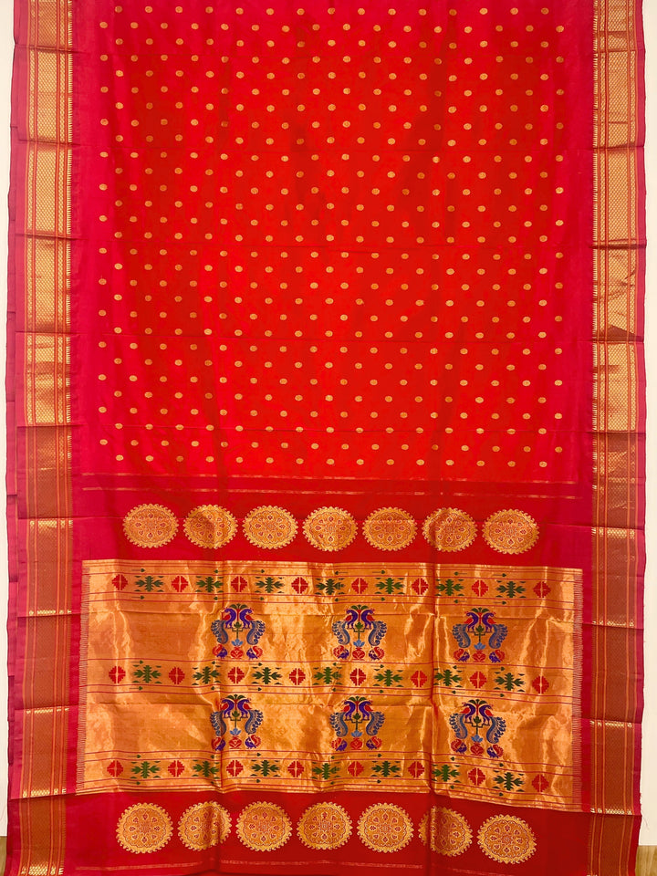 Red maharani silk paithani saree