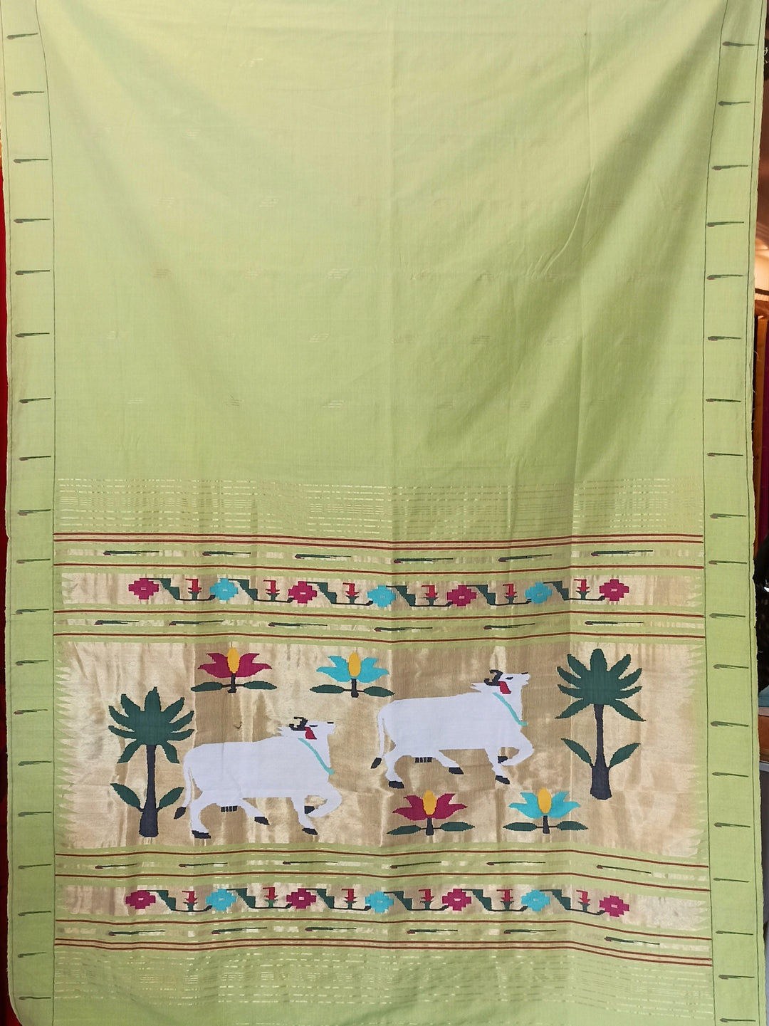 Lime Green Rich Pallu Cotton Paithani Saree