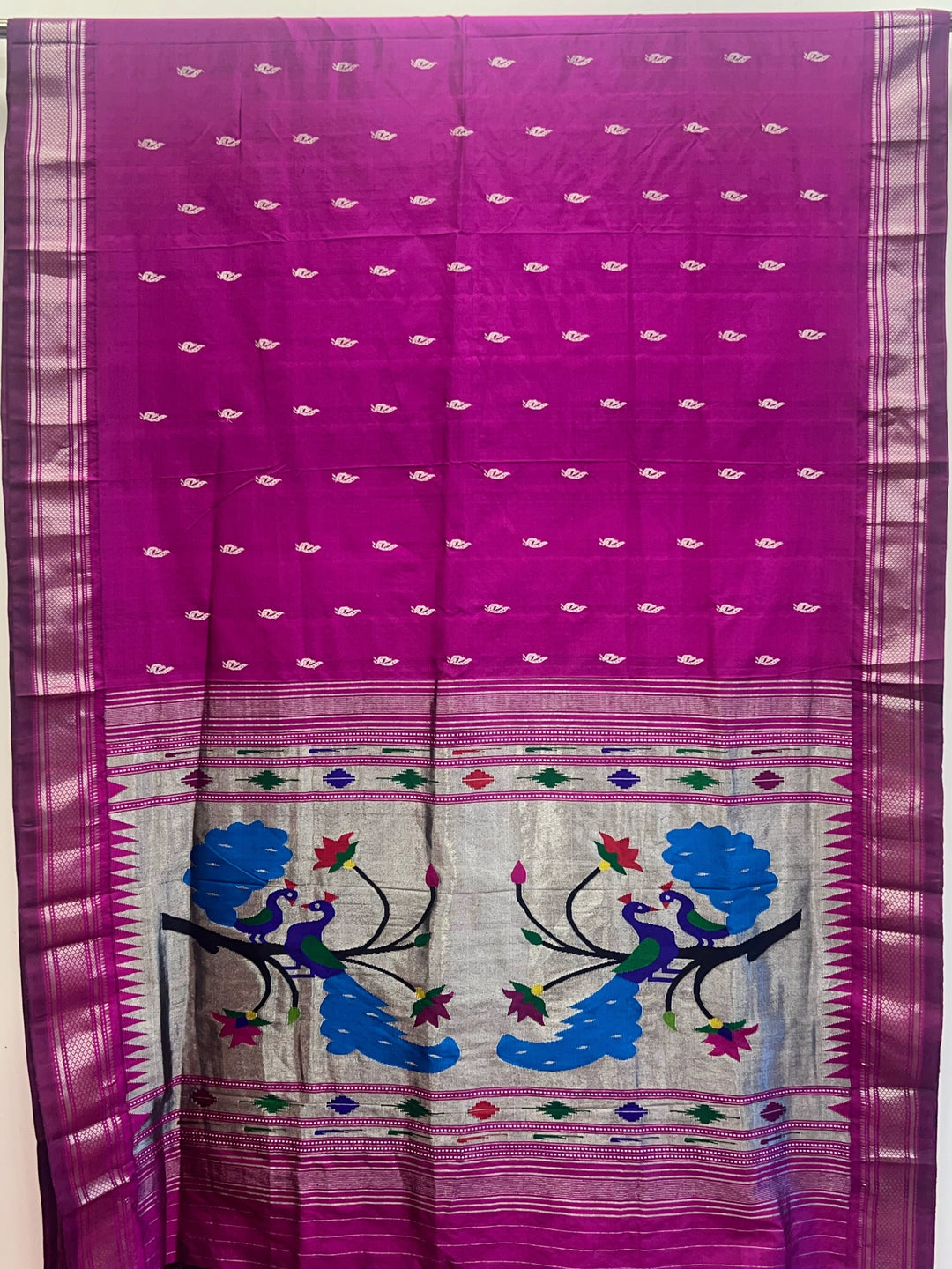 Wine Silk Paithani Saree with Silver Zari