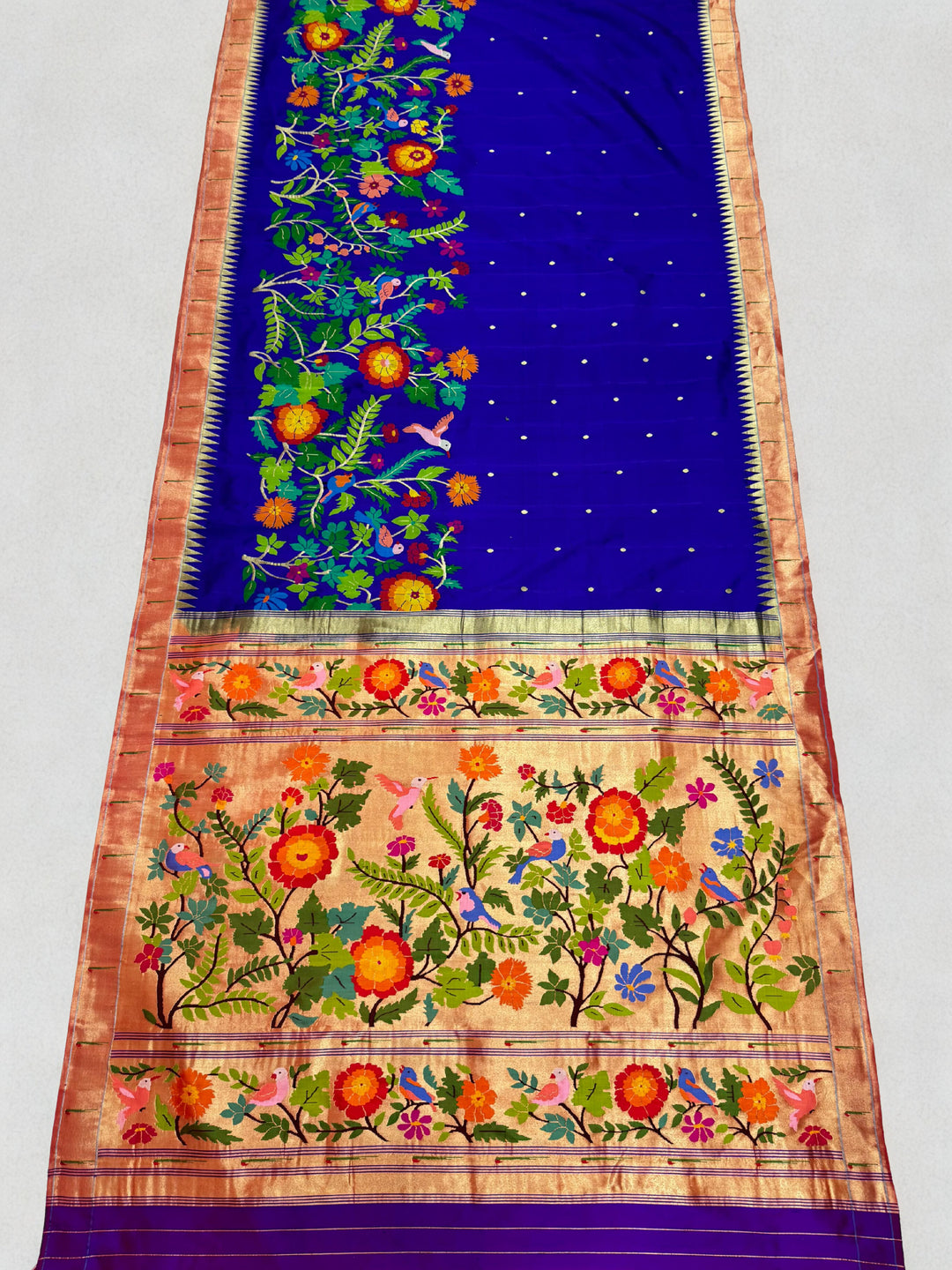 Blue floral rich pallu silk paithani saree with muniya border