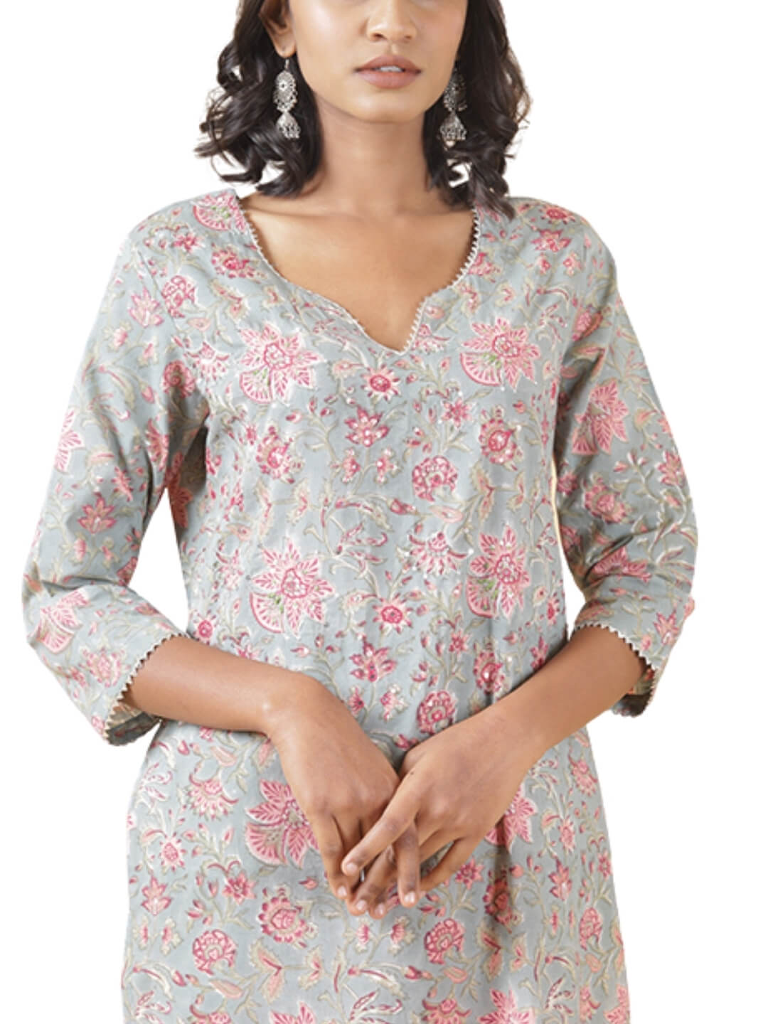 Floral Grey Hand Block Printed Kurta
