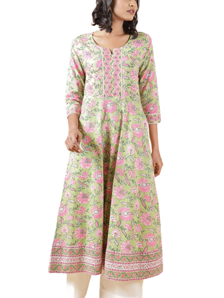 Pista Green Hand Block Print Kurta