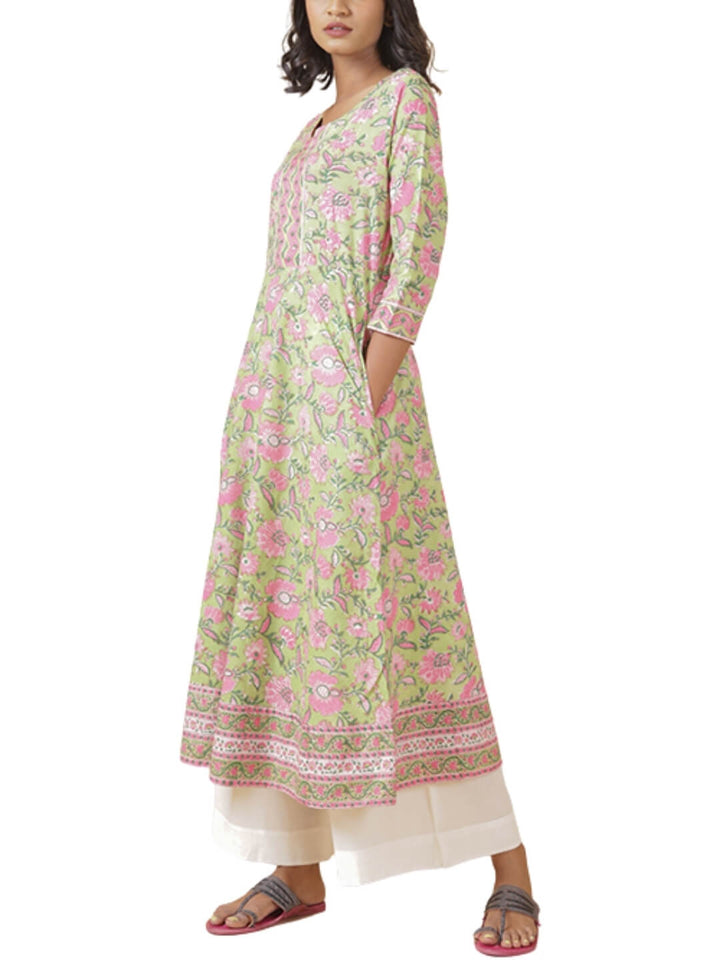 Pista Green Hand Block Print Kurta