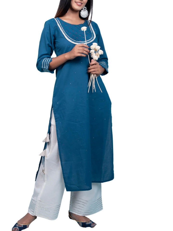 Teal Blue Plain Kurta