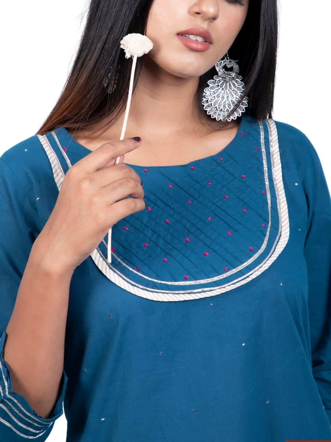 Teal Blue Plain Kurta
