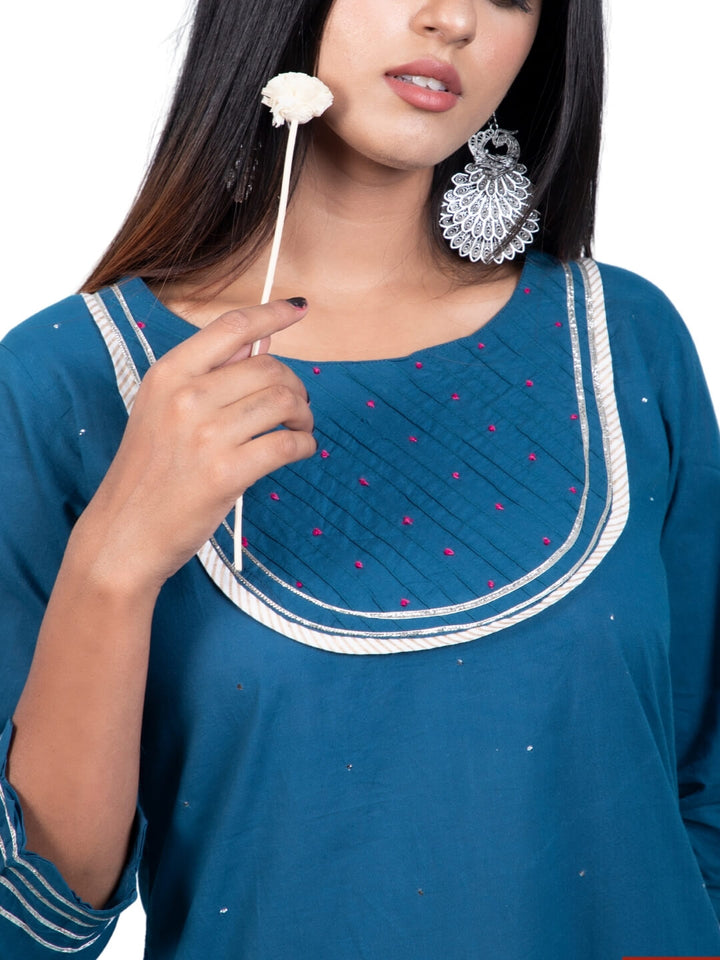 Teal Blue Plain Kurta