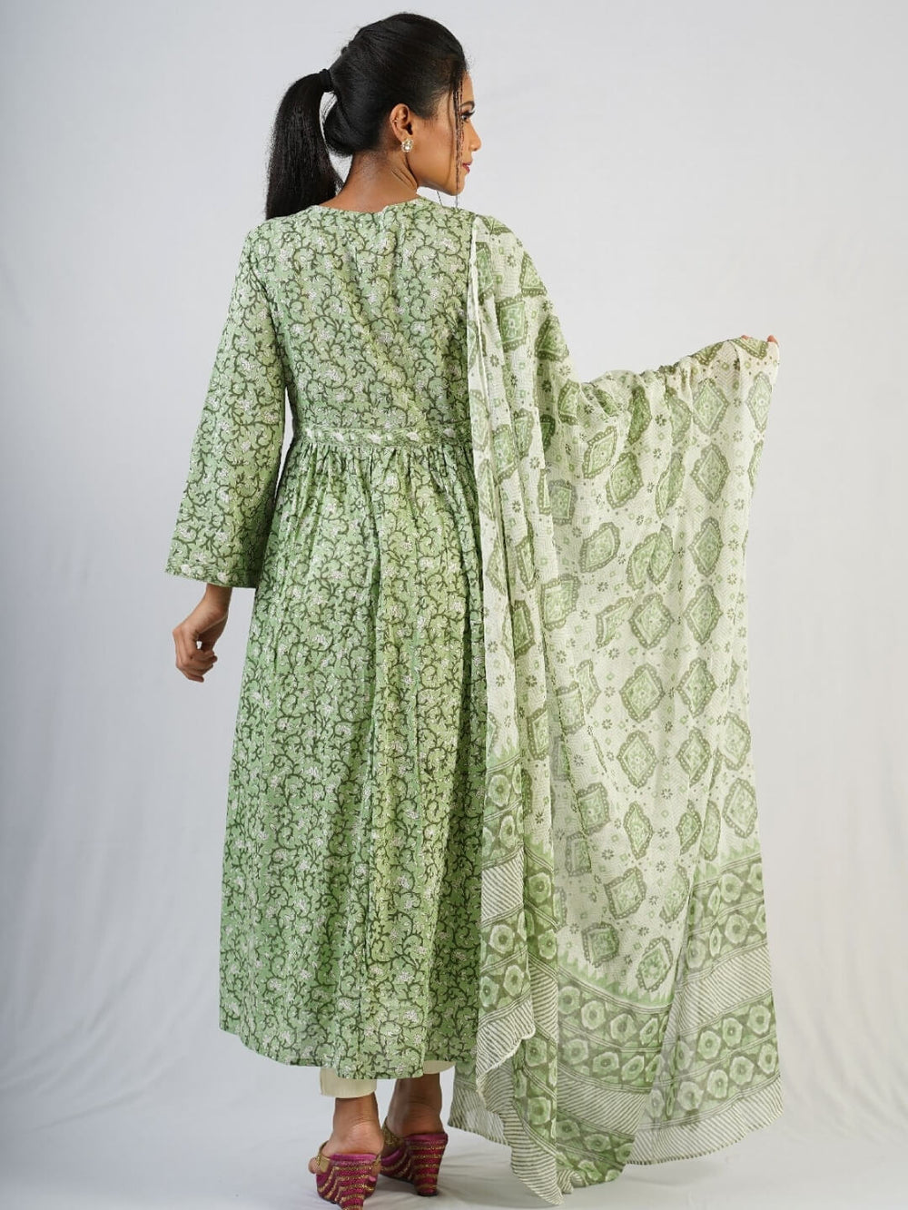 Pista Green Hand Block Print Kurta with Dupatta