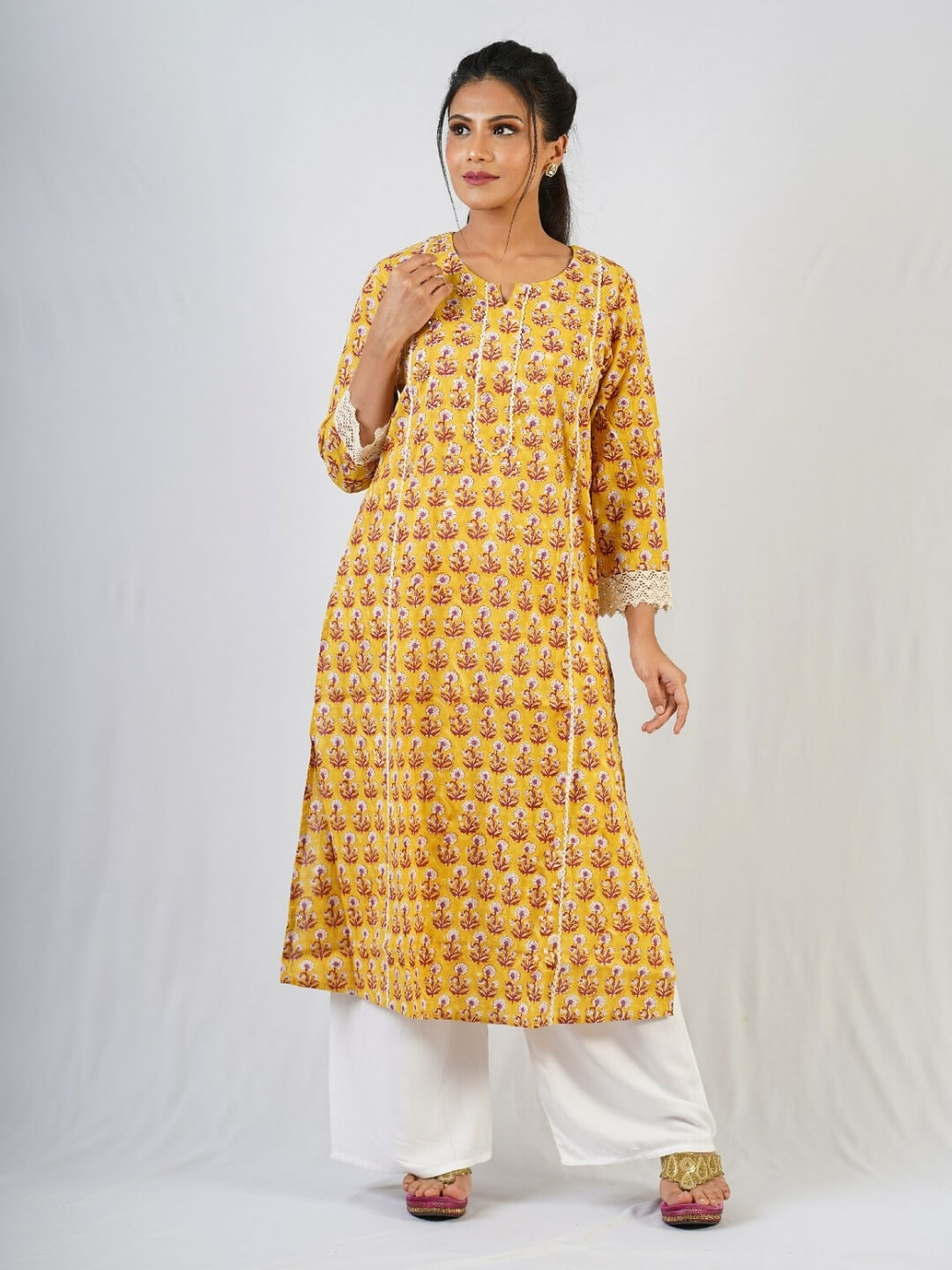 Yellow Hand Block Printed Kurta