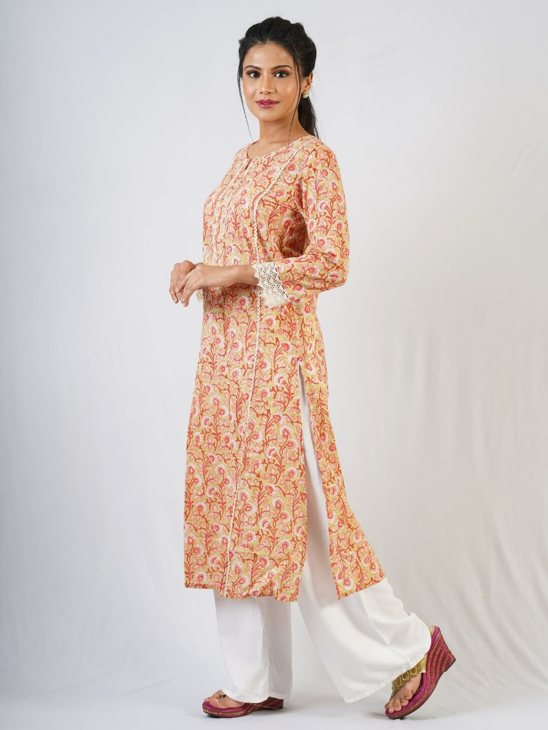 Burnt Orange Handdblock A-line Kurta