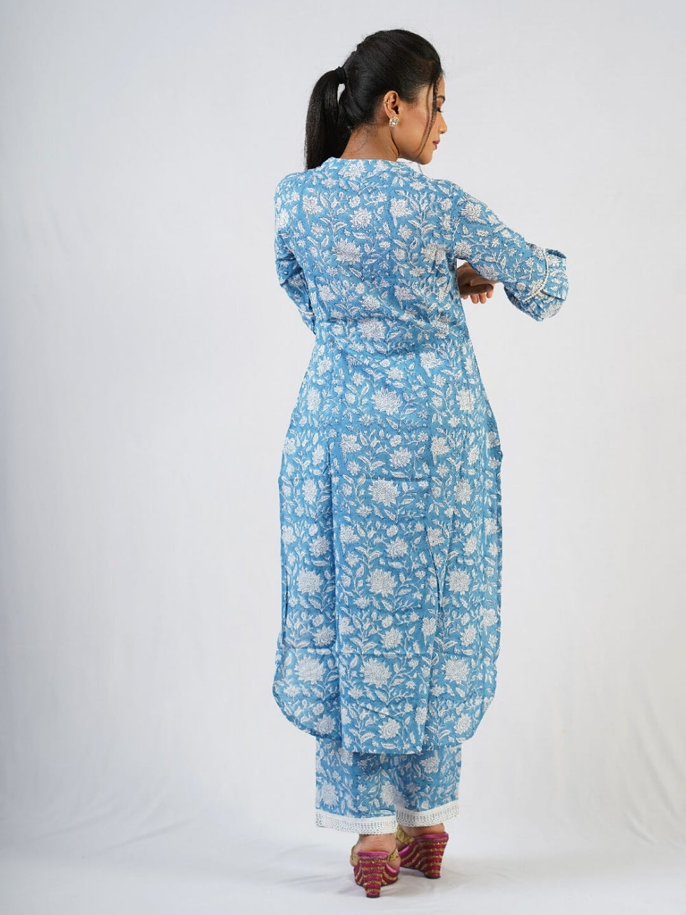Powder Blue Hand Blocked Printed Kurta
