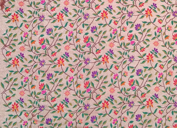 All over brocade art silk blouse piece with flower motifs