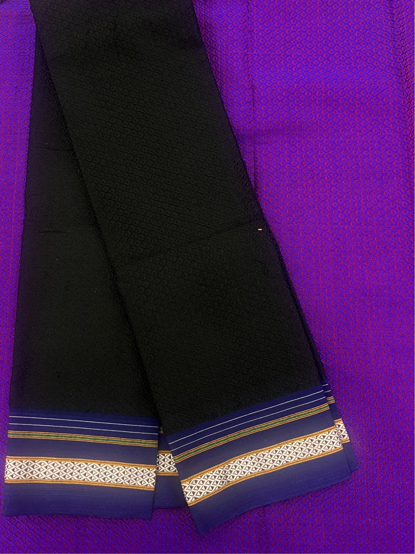 Black cotton silk blouse piece with blue border