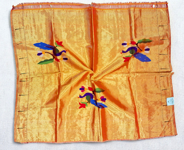 Golden tissue peacock design silk blouse piece