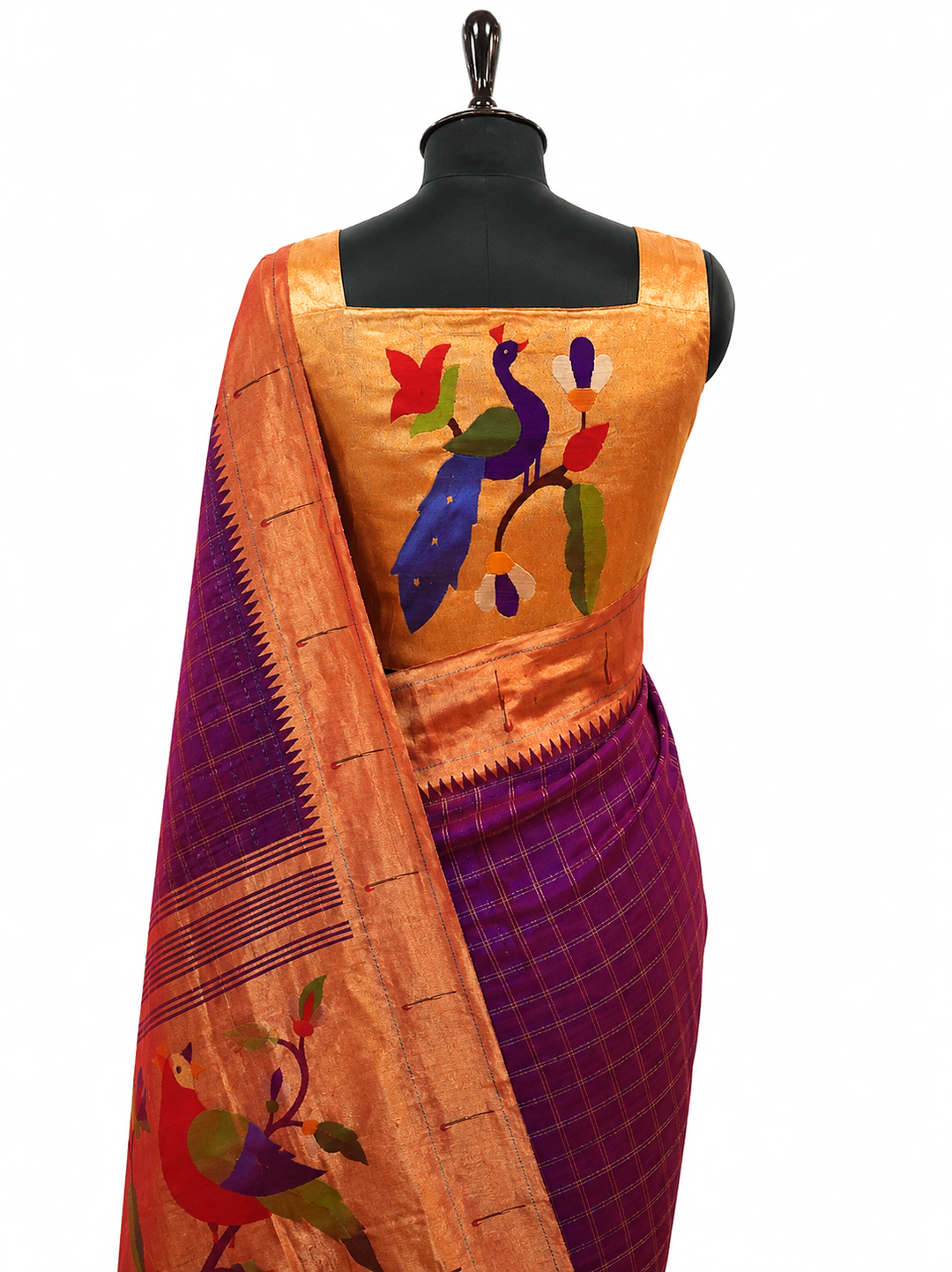 Golden Tissue Peacock Design Silk  Blouse Piece